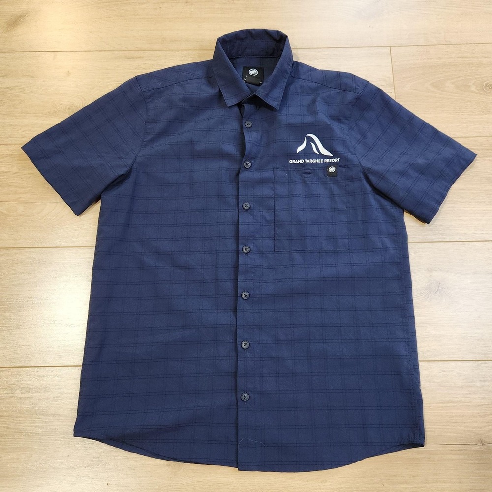 Mammut Shirt Mens Small Blue Check Short Sleeve Button Up Grand Targhee Resort